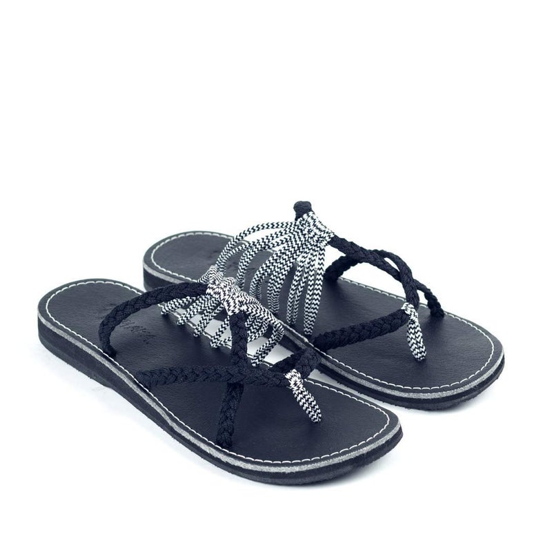 Plaka Oceanside Flat Summer Sandals for Women | Flip flops for the Beach, Walking & Dressy Occasions | Black Zebra | Size 9 - Image 2